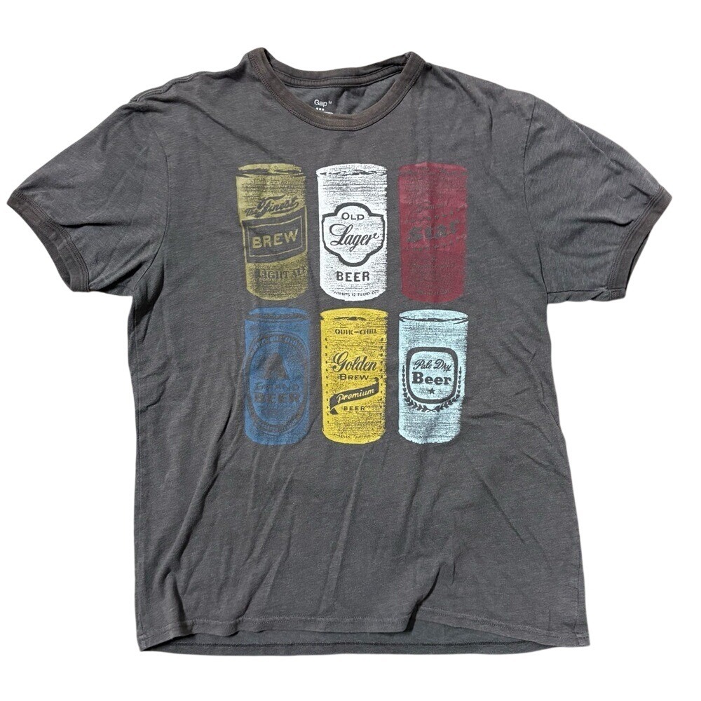 GAP Old Beer Cans Shirt Short Sleeve Ringer Sz M Fitted Colorful 6 Pack T-Shirt